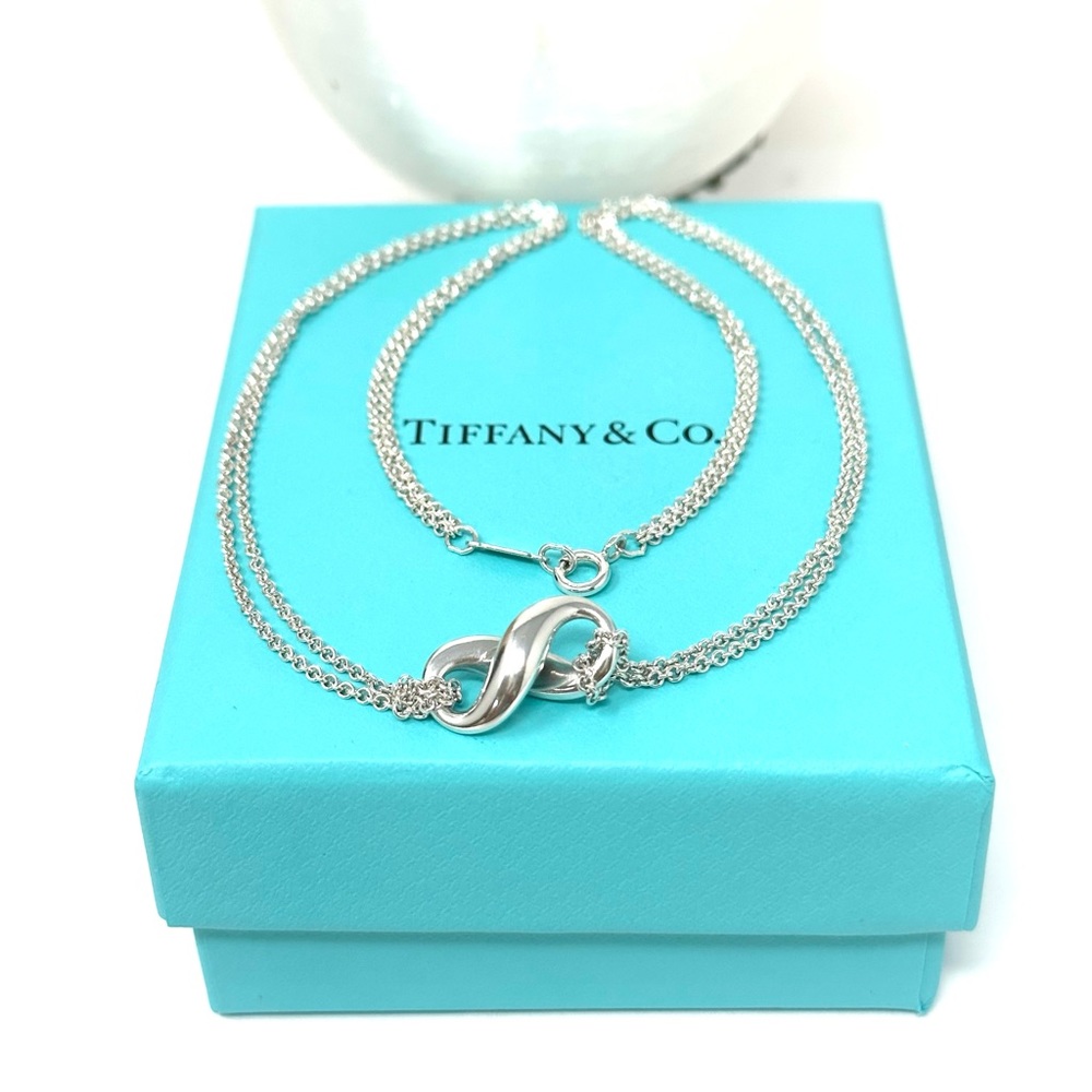 Authentic Tiffany &Co Double Chain Infinity Pendant Necklace.